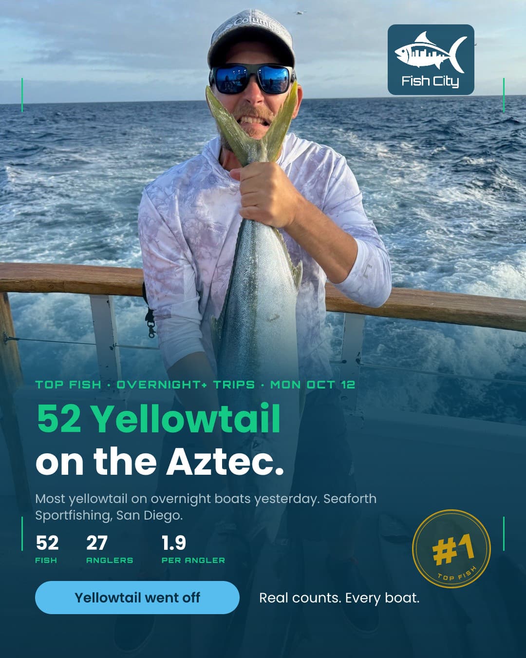 52 yellowtail kept yesterday on overnight and longer trips, by 1 of the 3 boats out.