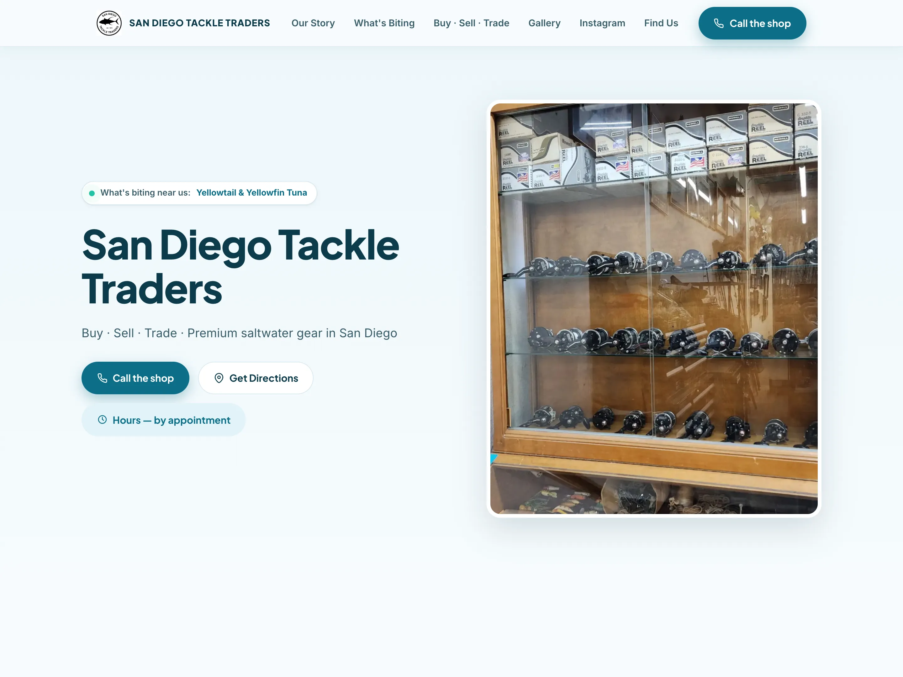 San Diego Tackle Traders storefront website showing what is biting near the shop